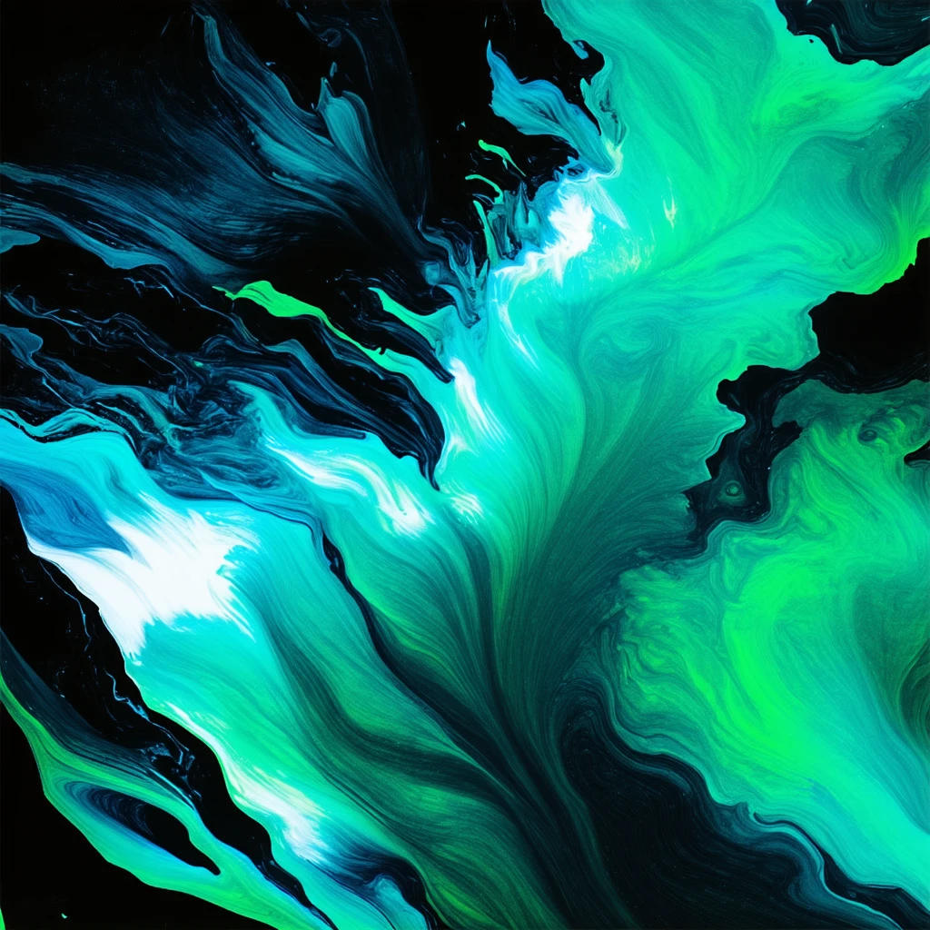 Create an abstract, high-impact visual artwork that blends organic and digital forms. The piece should feel alive and unstable—fluid shapes, distorted geometry, and subtle motion cues. Use high contrast, deep shadows, and selective highlights to create tension. The mood is futuristic, slightly dystopian, and emotionally charged. Avoid literal symbols; focus on atmosphere, texture, and rhythm.