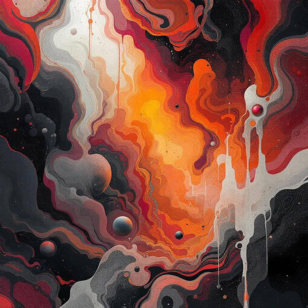 Create an abstract, high-impact visual artwork that blends organic and digital forms. The piece should feel alive and unstable—fluid shapes, distorted geometry, and subtle motion cues. Use high contrast, deep shadows, and selective highlights to create tension. The mood is futuristic, slightly dystopian, and emotionally charged. Avoid literal symbols; focus on atmosphere, texture, and rhythm.